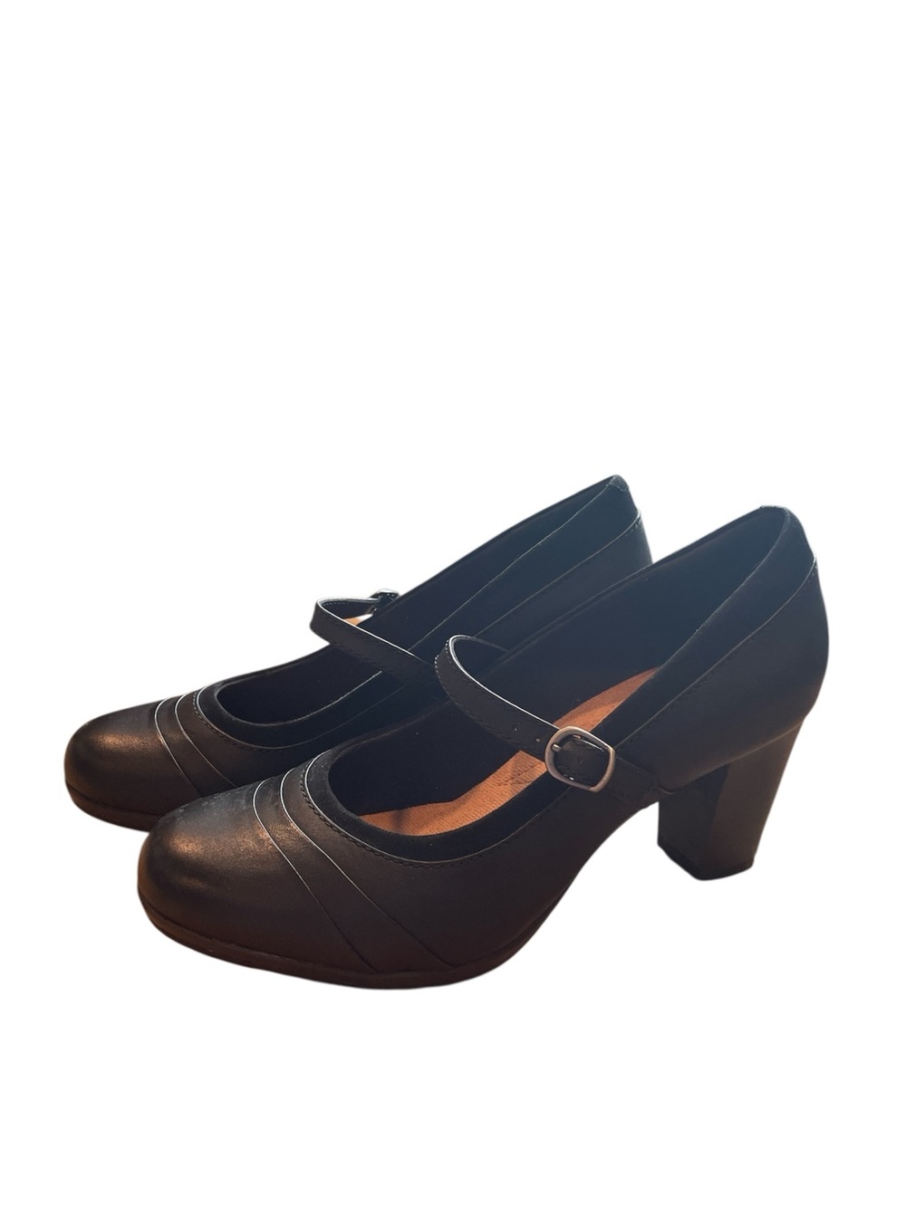 NWOT Clarks Black Leather Mary Jane Block Heel Mary Janes